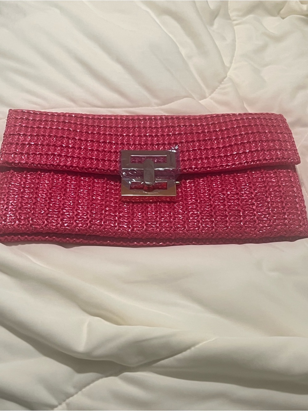 Woven Pink Clutch with Silver Turn-Lock nwot